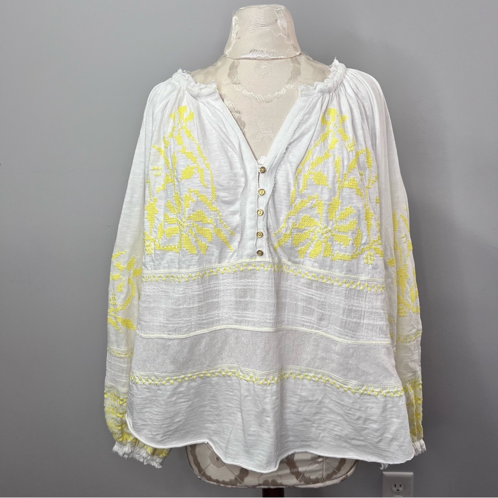 Free People Persuasion Women Size Small Yellow Balloon Sleeve Blouse - Picture 5 of 11